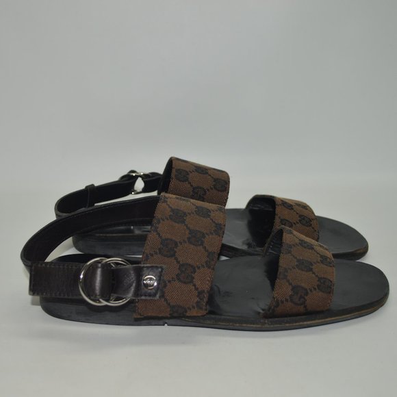 Gucci Brown and Black Monogram Sandals - Picture 5 of 14